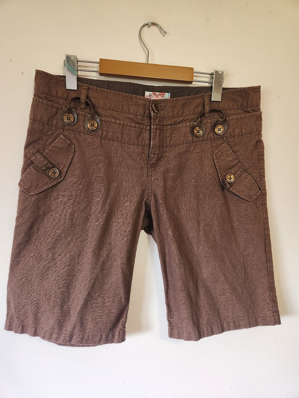 Buffalo David Bitton Loveydove Brown Linen Blend Utility Bermuda Shorts Y2K 30